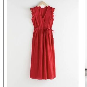 & Other Stories Paris Atelier Red Crepe Wrap Mididress Size 2